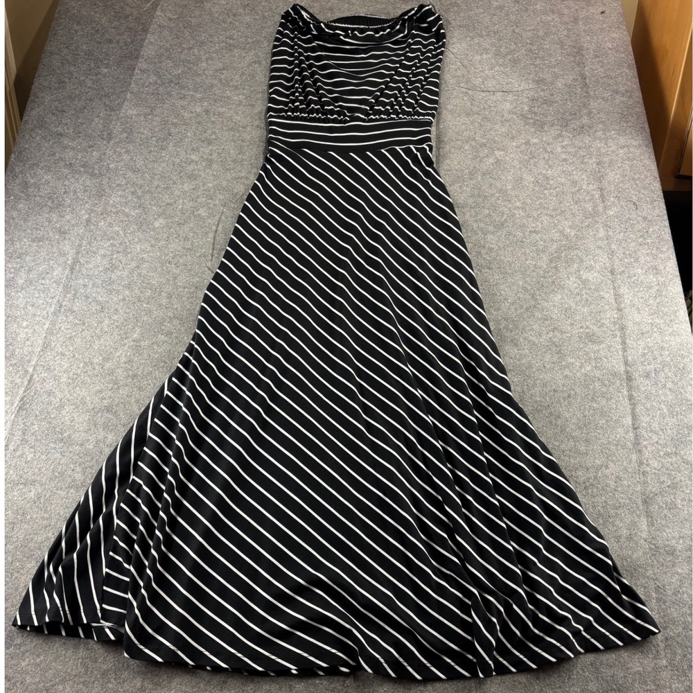 Veronica M Black White Striped Strapless Maxi Dress XS Minimalist Boho Resort